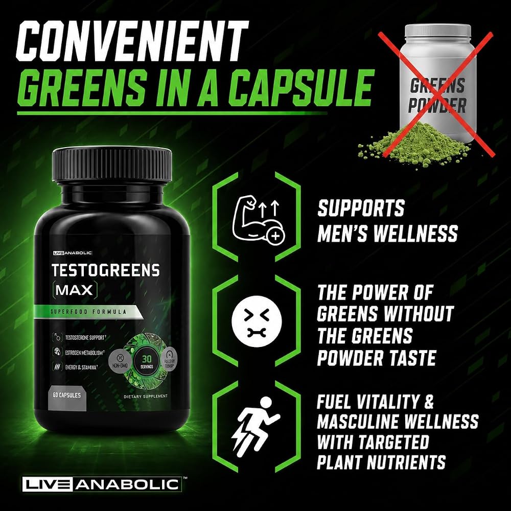 Live Anabolic TestoGreens Max Men's Greens Supplement - 60 Capsules - image 4