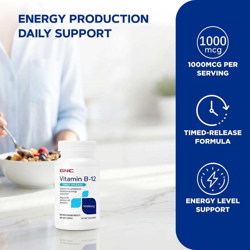 GNC Vitamin B-12 1000mcg Supports Energy Production - 90 Caplets - image 3