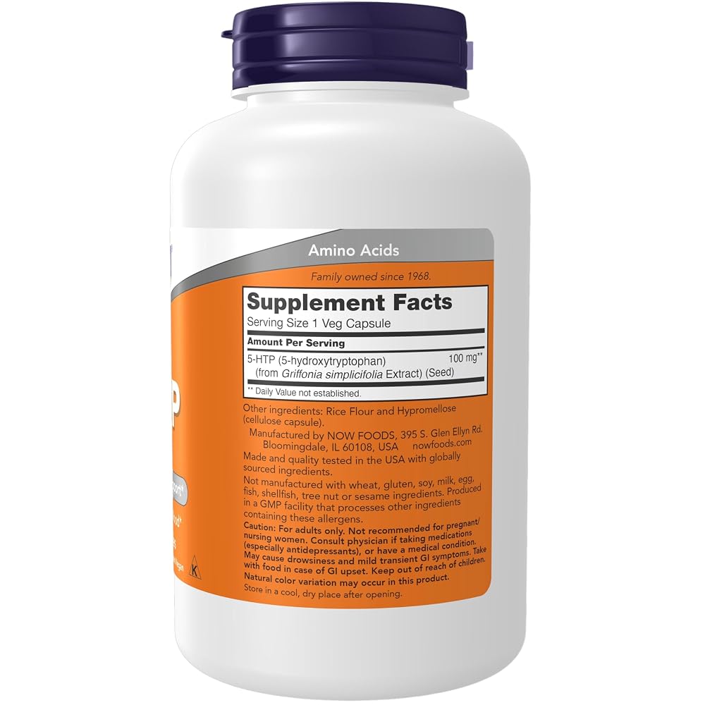 NOW Foods 5-HTP 100 mg Neurotransmitter Support - 240 Vegetarian Capsules - image 3