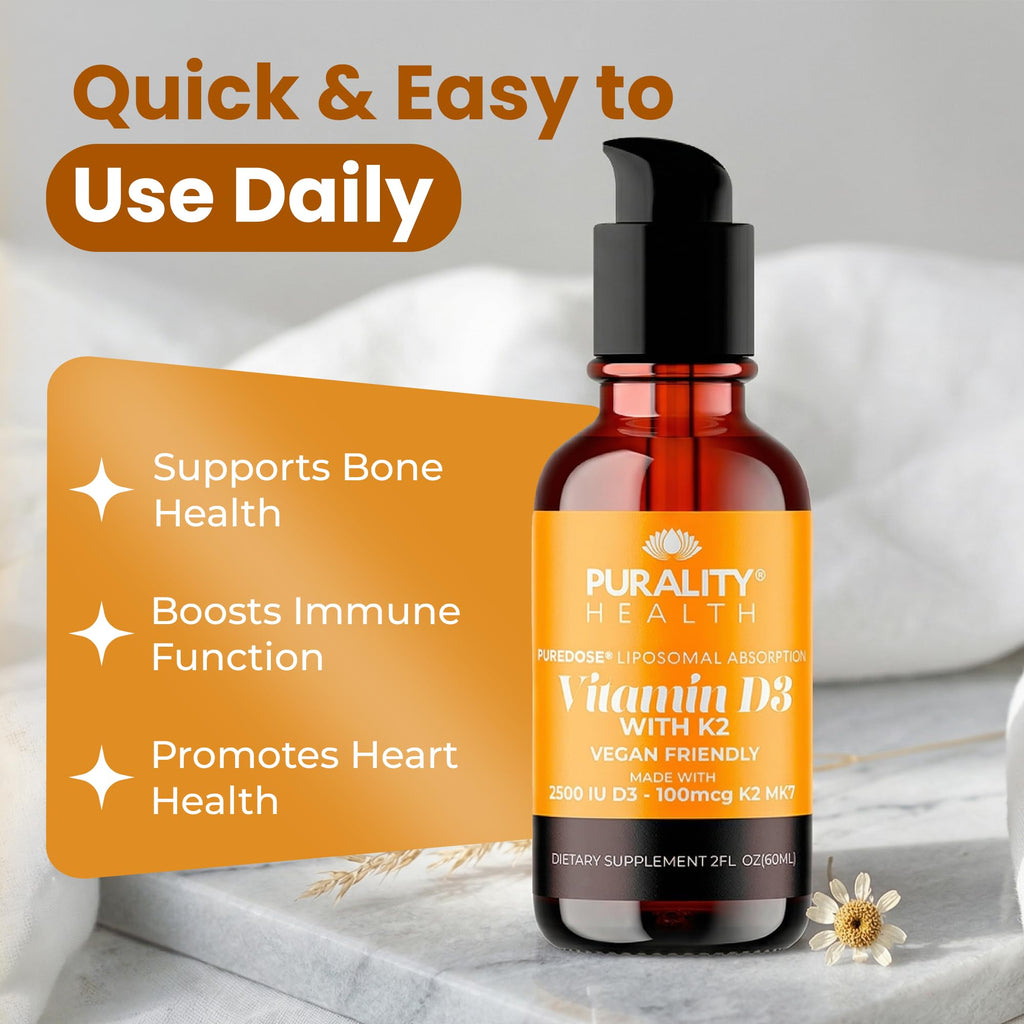 PURALITY HEALTH Liposomal Vitamin D3 K2 Drops for Bone Strength - 2 Fl Oz - image 3