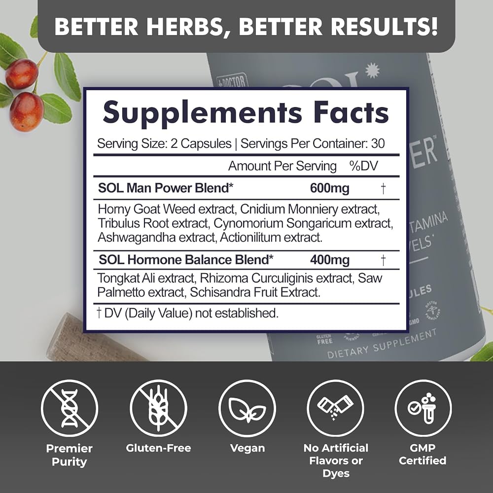 Sol Nutrition Man Power Capsules for Muscle Growth - 60 Count - image 2