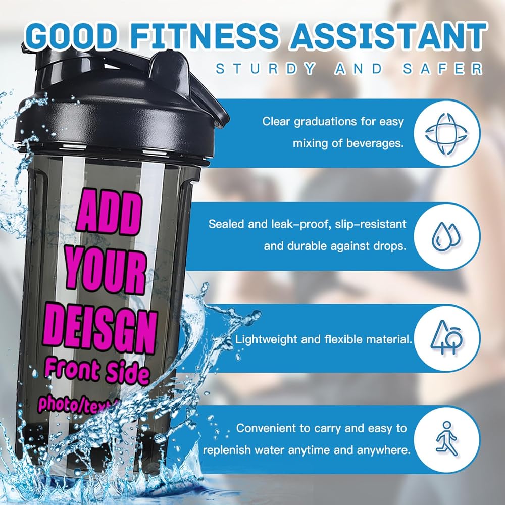 VUASYIE Custom Shaker Bottles For Protein Mixes 18oz Sport Bottles