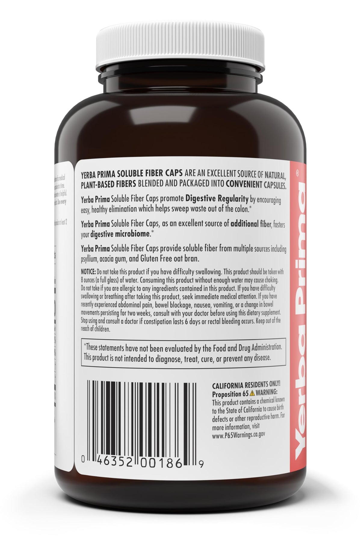 Yerba Prima Soluble Fiber Formula Capsules - 180 Count - image 3