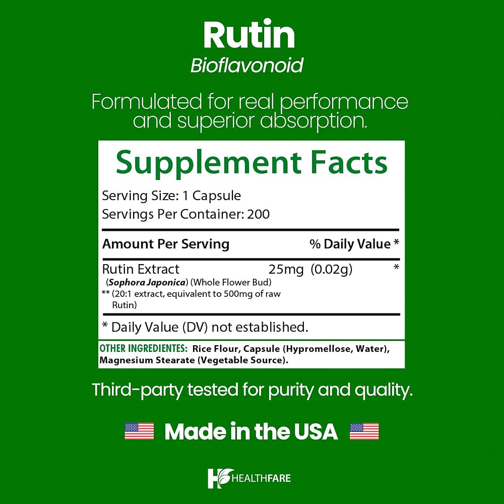 Healthfare Rutin Supplement Natural Bioflavonoid - 200 Capsules - image 3