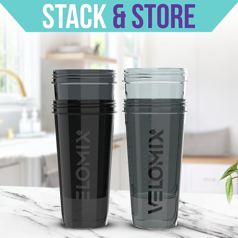 VELOMIX 4 Pack 28oz Protein Shaker Bottle for Protein Mixes