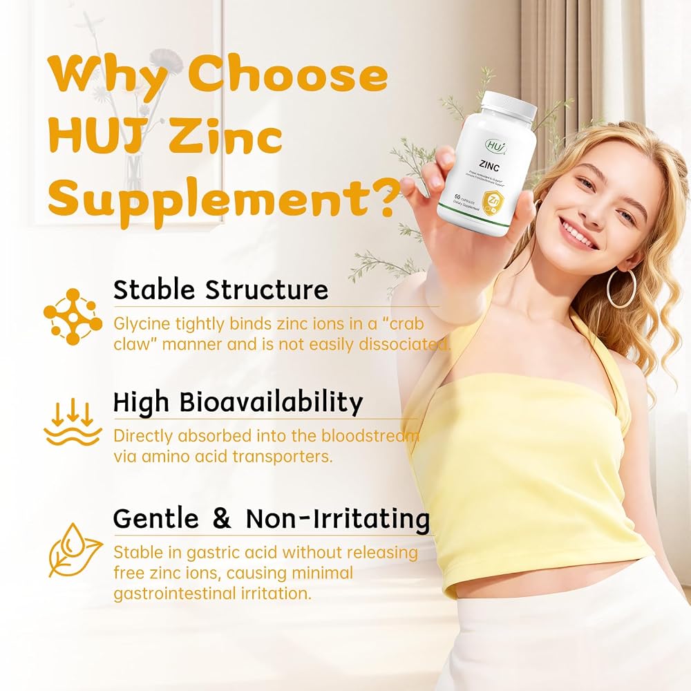 HUJ Zinc Bisglycinate Chelate Capsules for Immune Support - 60 Capsules - image 3