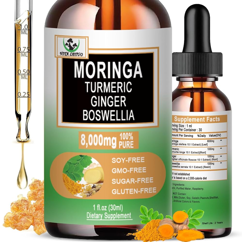 Vita letuo Moringa Drops Organic Liquid Extract with Turmeric Ginger - 1 Fl Oz