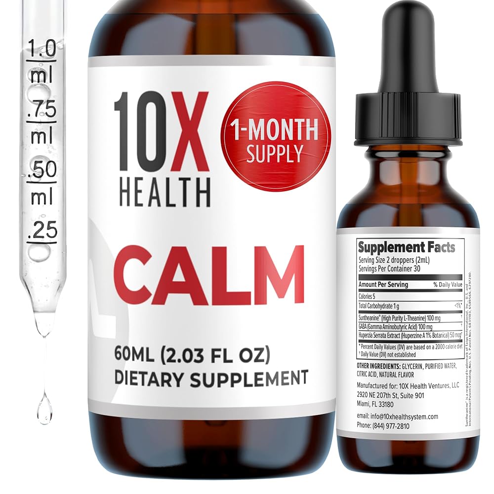 10X Health Calm Drops L-Theanine & GABA - 2.03 Fl Oz
