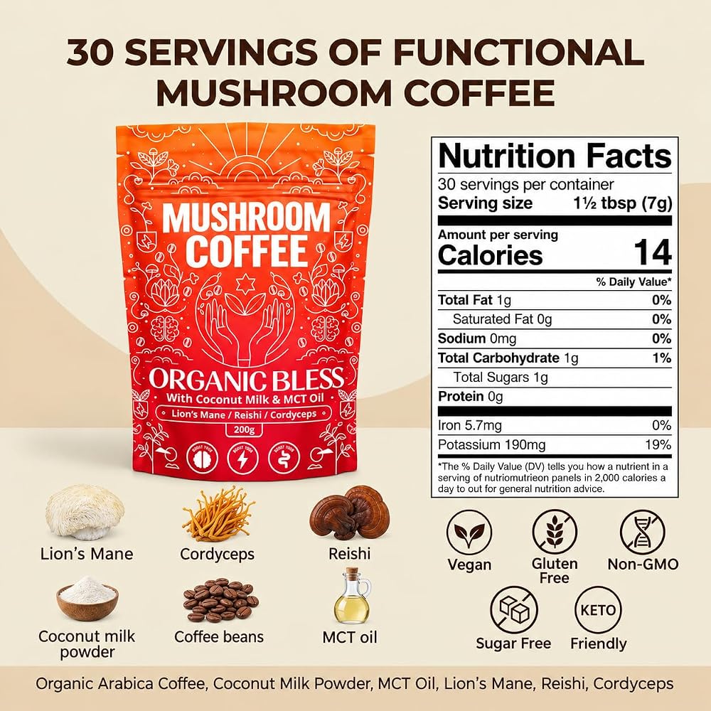 Organic Bless Mushroom Coffee Instant Powder - 30 Servings - image 9