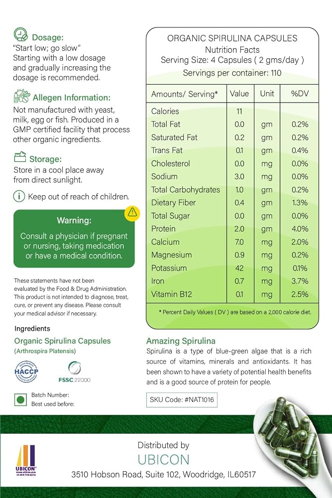 NUTRINPRO Organic Spirulina Capsules - 100% Pure Vegan
