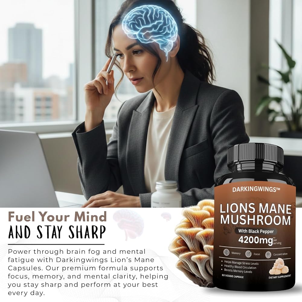 Darkingwings Lion's Mane Mushroom Supplement for Focus - 60 Capsules - image 4