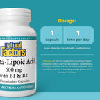Natural Factors Alpha-Lipoic Acid with B1 & B2 600 mg - 60 Vegetarian Capsules - image 3