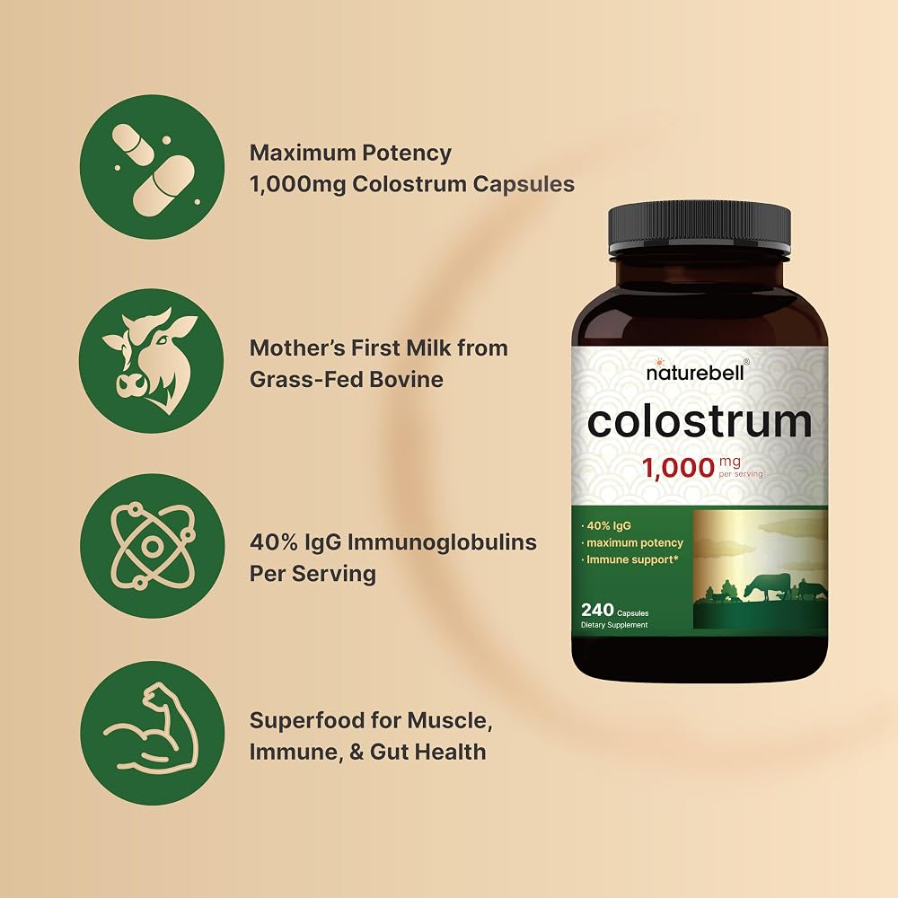 NatureBell Bovine Colostrum 1000mg Supplement - 240 Capsules - image 3