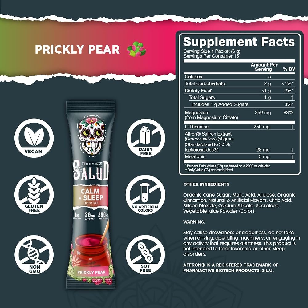 Taste Salud 2-in-1 Calm + Sleep Drink Mix Prickly Pear - 15 Stick Packs - image 2