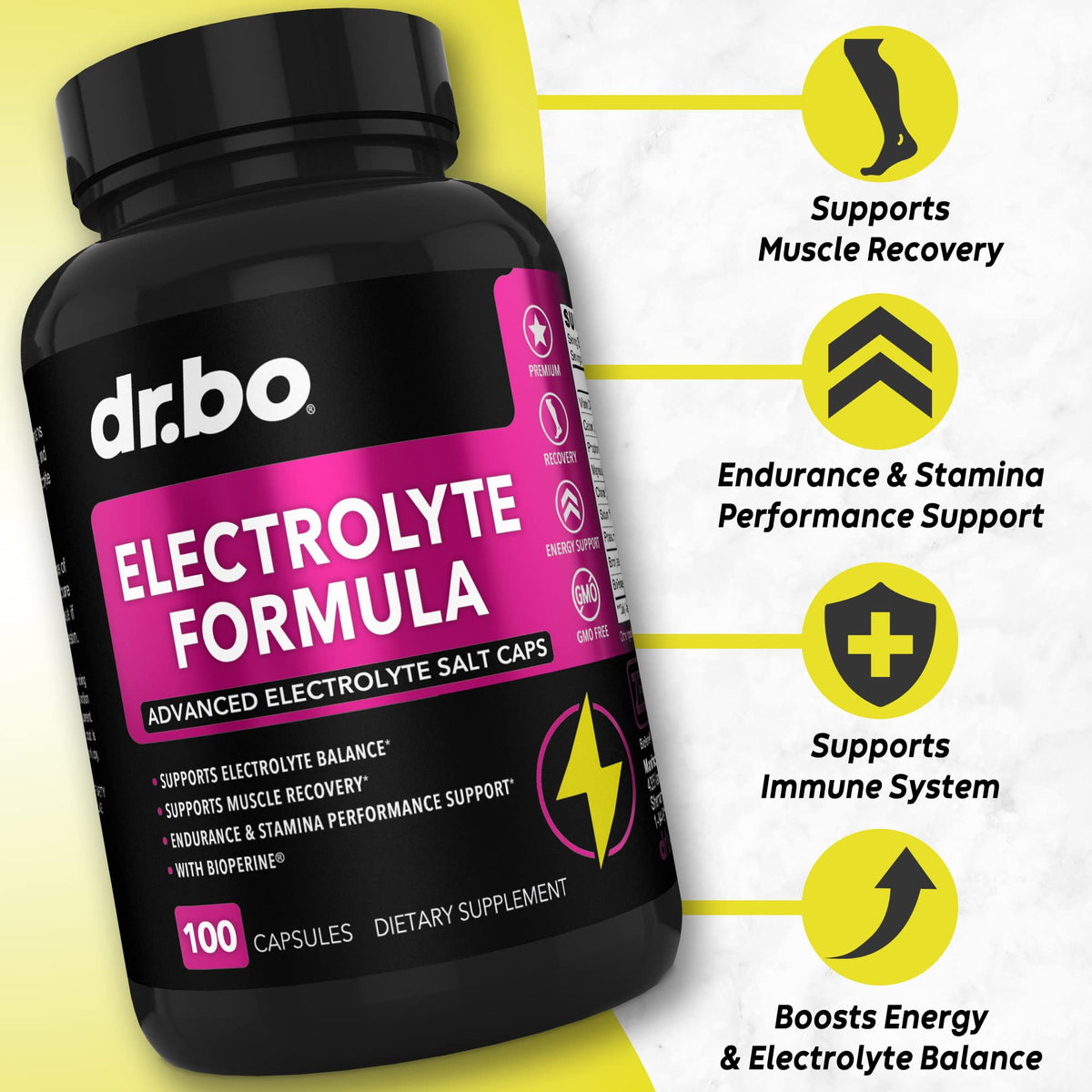 DR. BO Electrolyte Pills Supplement with Potassium & Magnesium - 100 Capsules - image 2