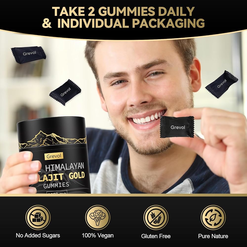 Grevol Pure Himalayan Shilajit Gummies: Gold Grade Shilajit Riched