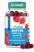 Lifeable Sugar Free Biotin Gummies 5000mcg Hair, Skin & Nails - 90 Count
