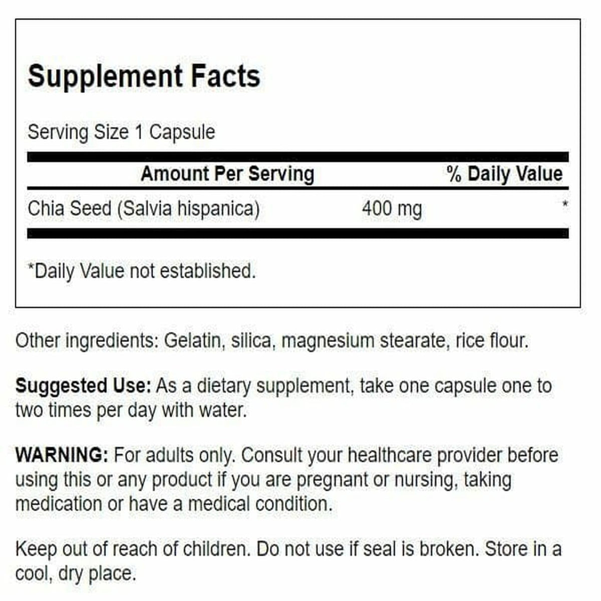 Swanson Full Spectrum Chia Seed 400 mg for Energy - 60 Capsules - image 2