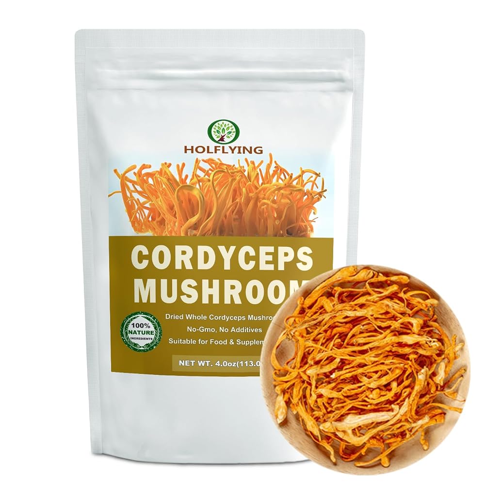 HOLFLYING Dried Whole Cordyceps Mushroom - 4 oz
