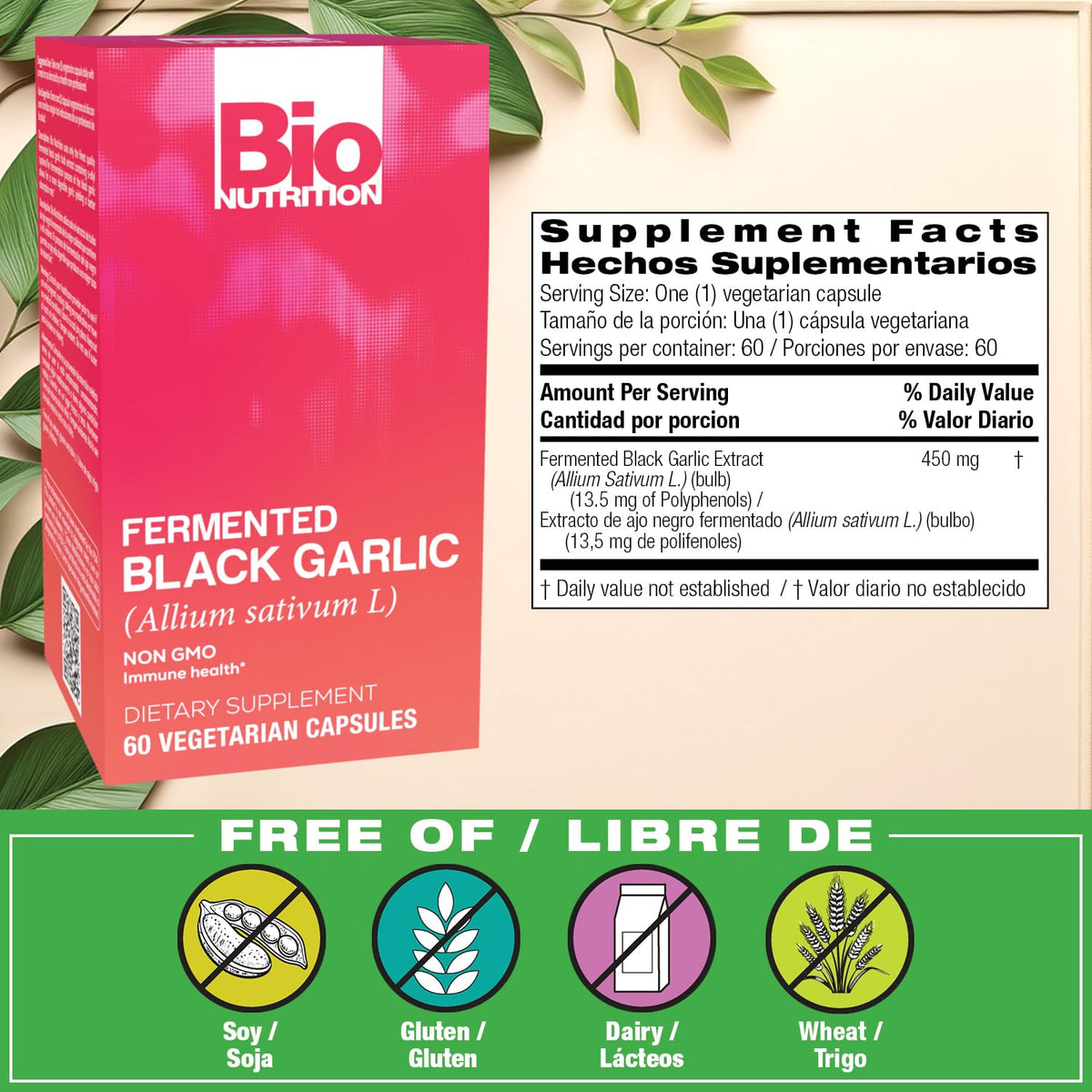 Bio Nutrition Fermented Black Garlic - 60 Vegetarian Capsules - image 2