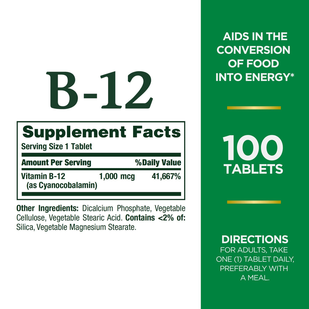Nature's Bounty unflavored b-12 tablets bottle energy health 1000mcg