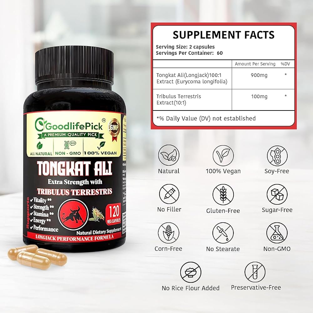 GoodlifePick Tongkat Ali with Tribulus Terrestris - 120 Vegetarian Capsules - image 4