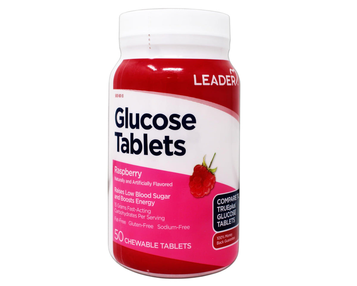 Leader Glucose Tablets Raspberry Flavor - 50 Chewable Tablets
