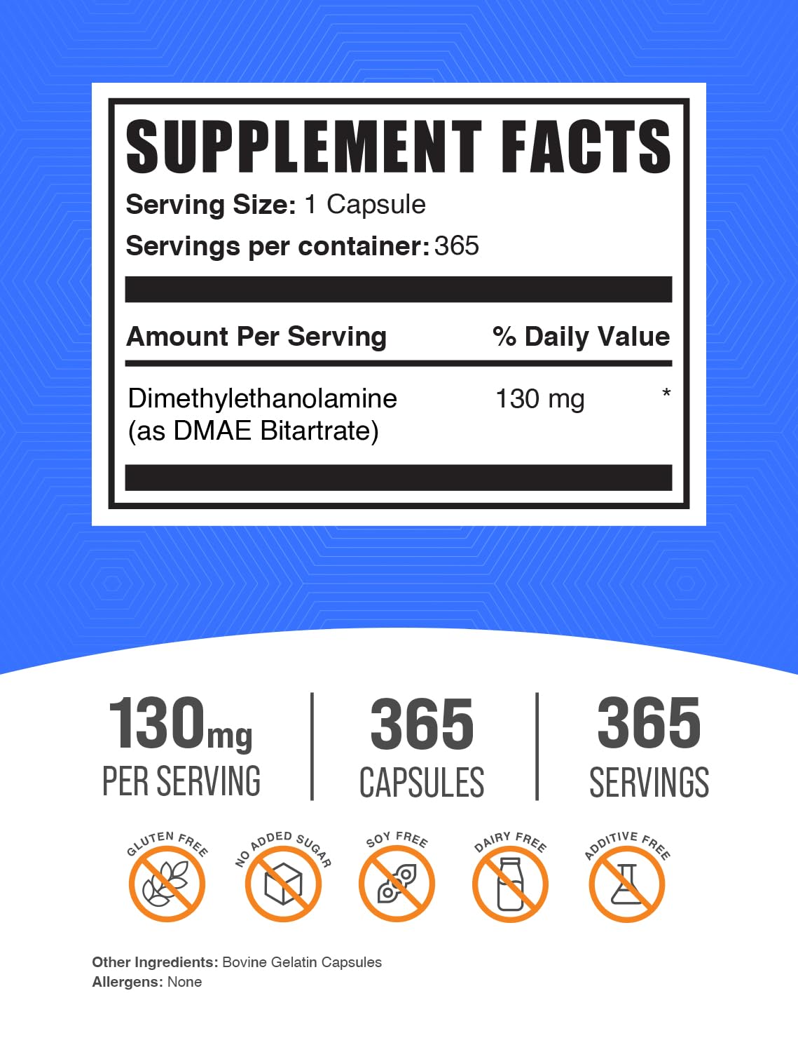 BulkSupplements DMAE Bitartrate 130mg - 365 Capsules - image 2