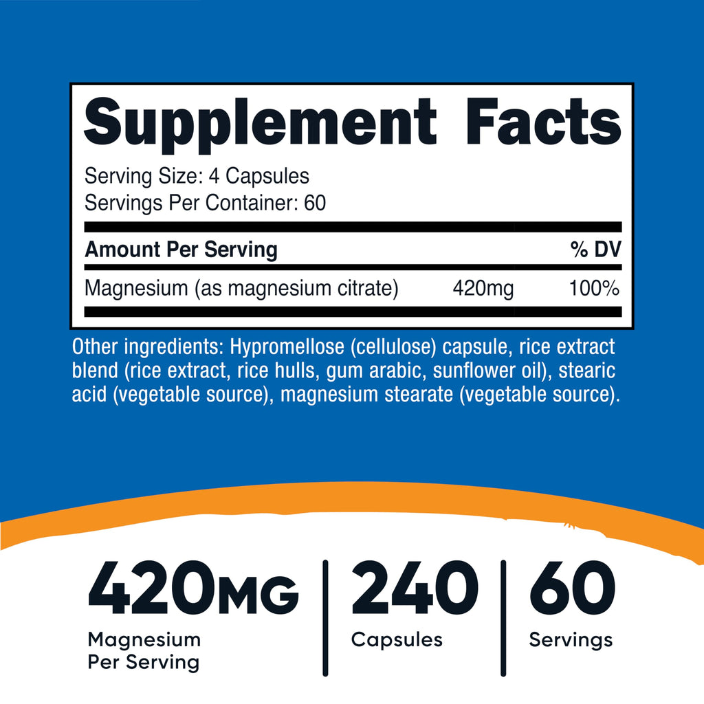 Nutricost Magnesium Citrate 420mg Serving (210mg Per Capsule)