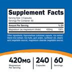 Nutricost Magnesium Citrate 420mg Serving (210mg Per Capsule)