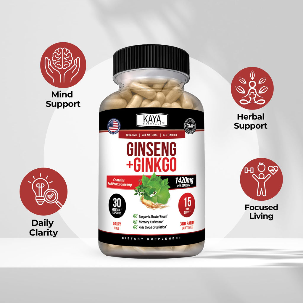 Kaya Naturals Red Panax Ginseng + Ginkgo Biloba