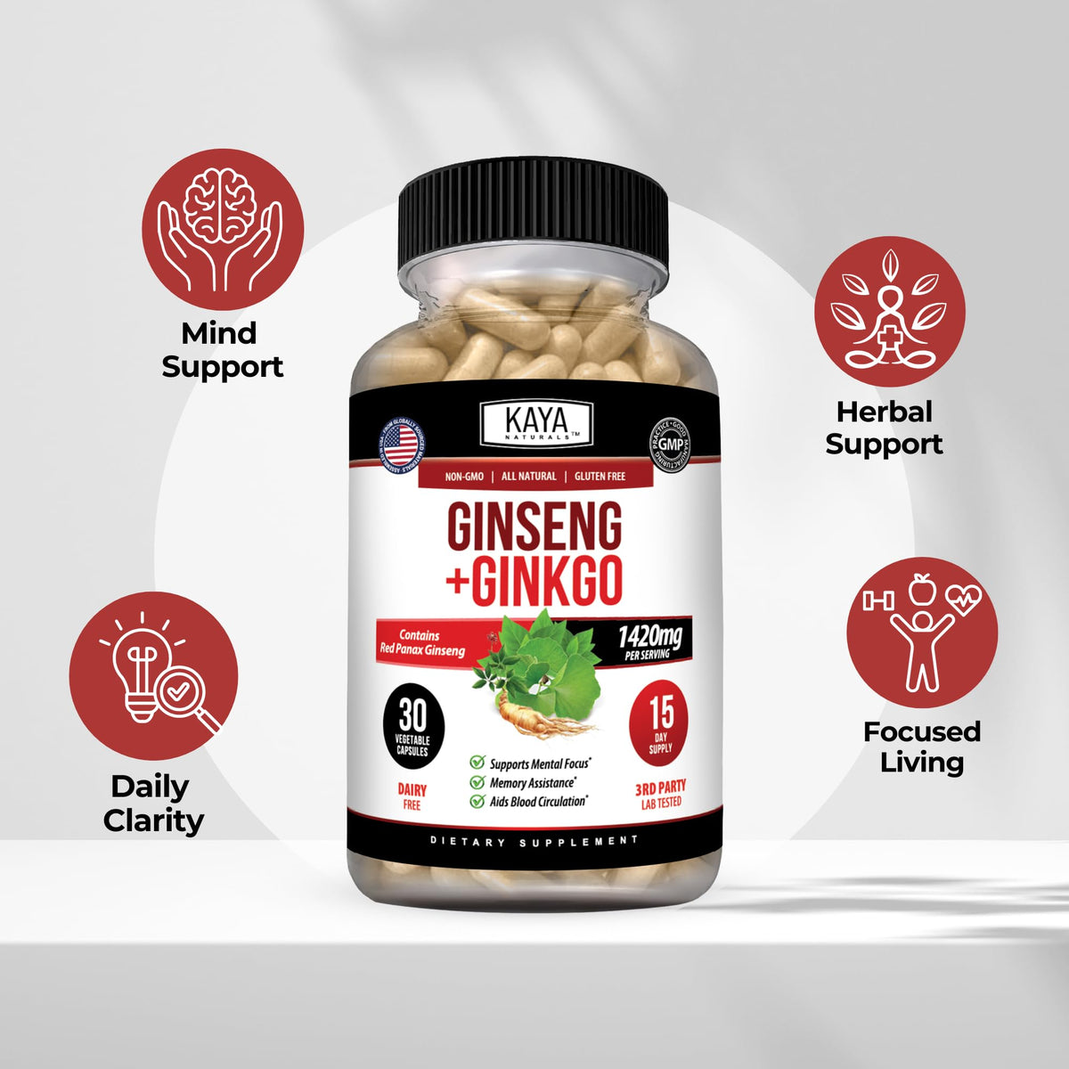 Kaya Naturals Red Panax Ginseng + Ginkgo Biloba