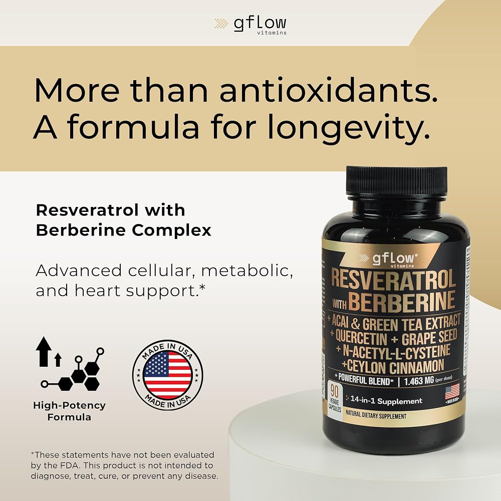 gflow vitamins Resveratrol Supplement with Berberine - 90 Capsules - image 2