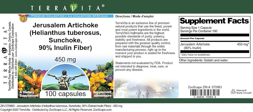 Terravita Jerusalem Artichoke Inulin Fiber - 100 Capsules - image 3