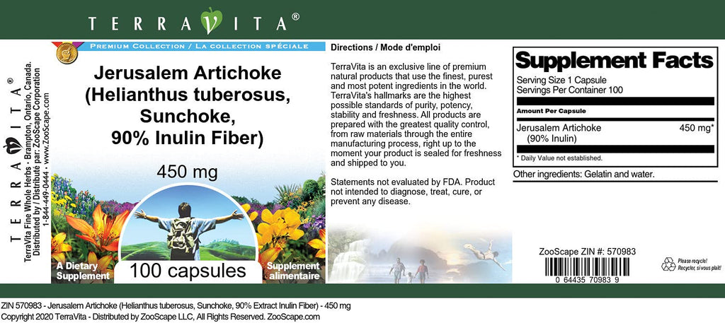 Terravita Jerusalem Artichoke Inulin Fiber - 100 Capsules - image 3