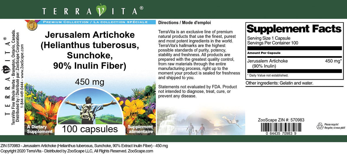 Terravita Jerusalem Artichoke Inulin Fiber - 100 Capsules - image 3