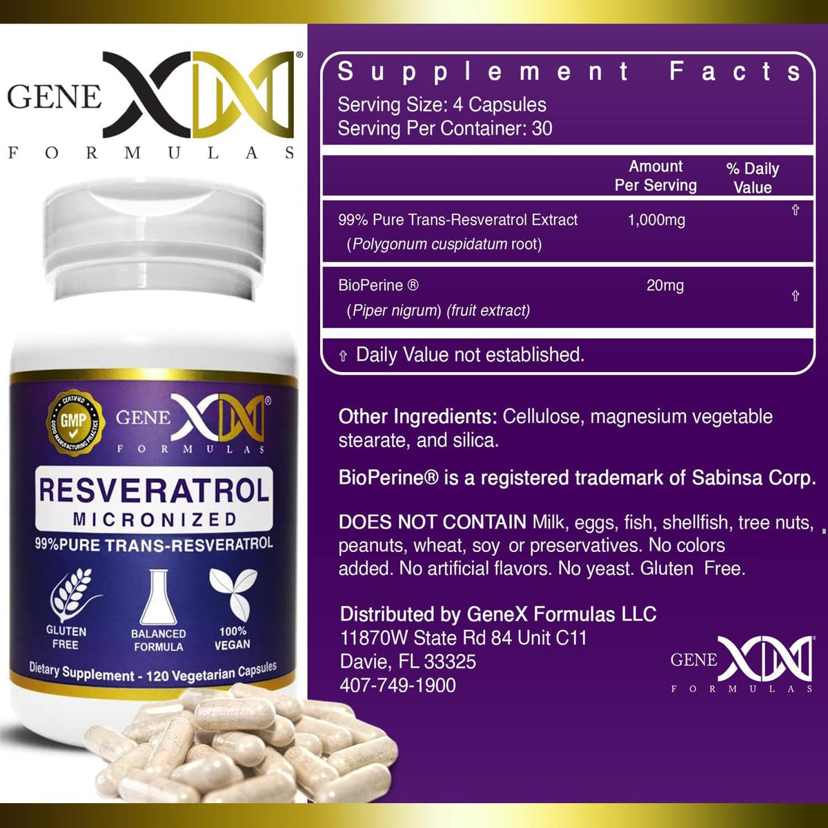 Genex 99% Micronized Trans-Resveratrol with BioPerine