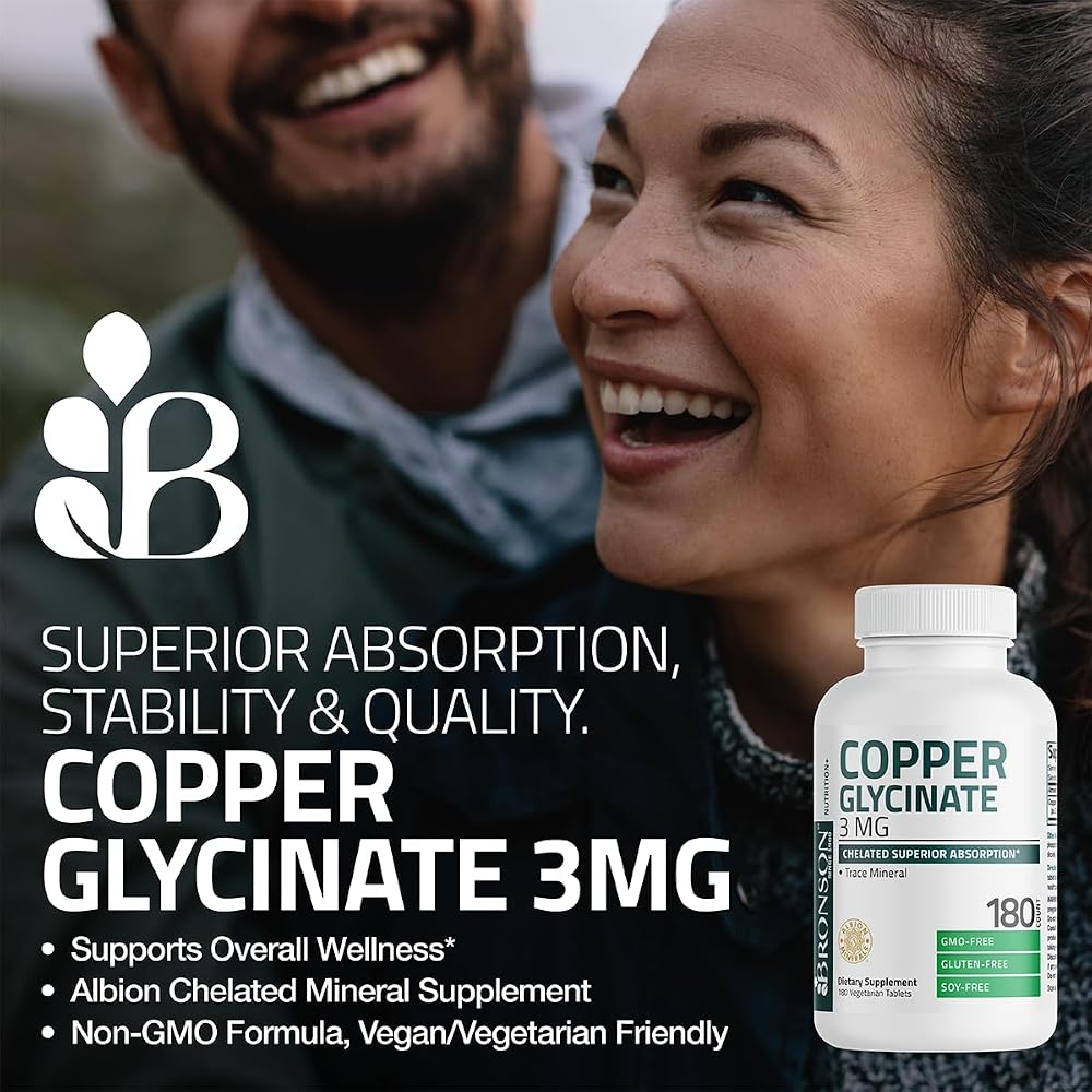 Bronson Copper 3 mg Bisglycinate Chelate - 180 Vegetarian Tablets - image 4