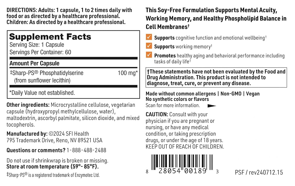 SFI Health Phosphatidyl Serine Sunflower 100 mg - 60 Vegetarian Capsules - image 5