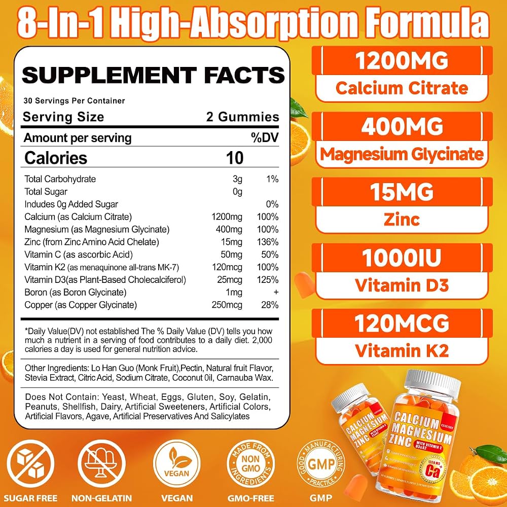 Ceecisee Calcium Magnesium Zinc Gummies with D3 K2 - 120 Count - image 8