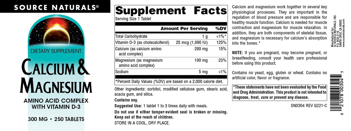 Source Naturals Calcium & Magnesium 300 mg - 250 Tablets - image 4