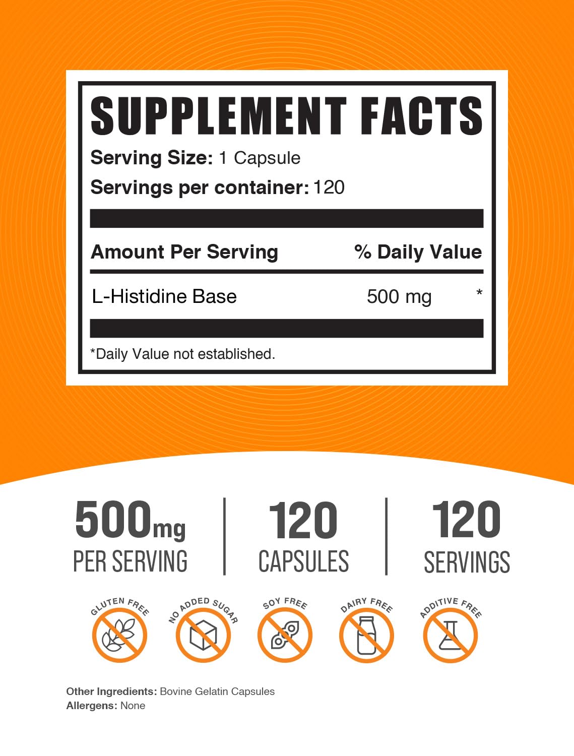 BulkSupplements L-Histidine 500mg - 120 Capsules - image 2