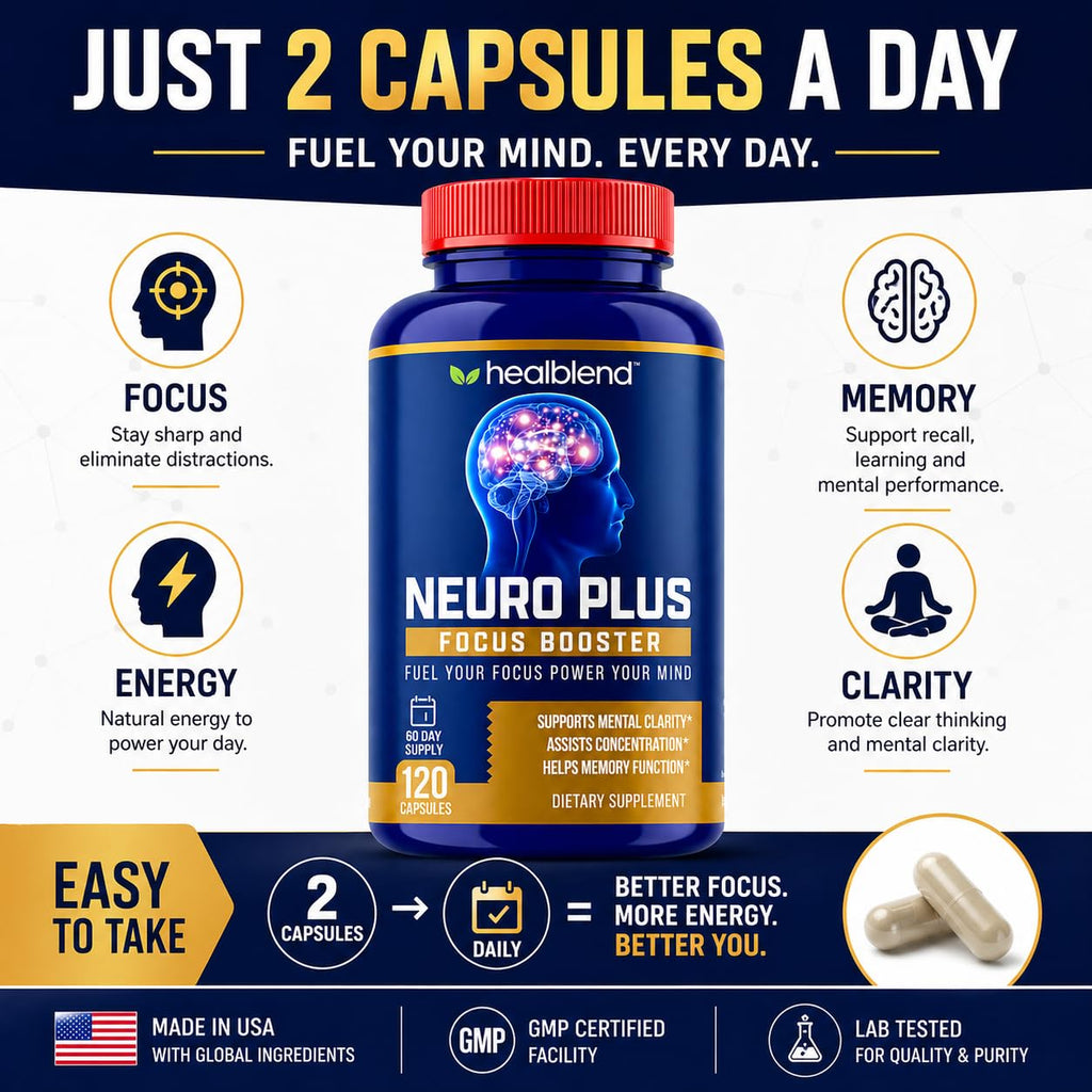 healblend Neuro Plus Focus Booster Brain Support - 120 Capsules - image 3