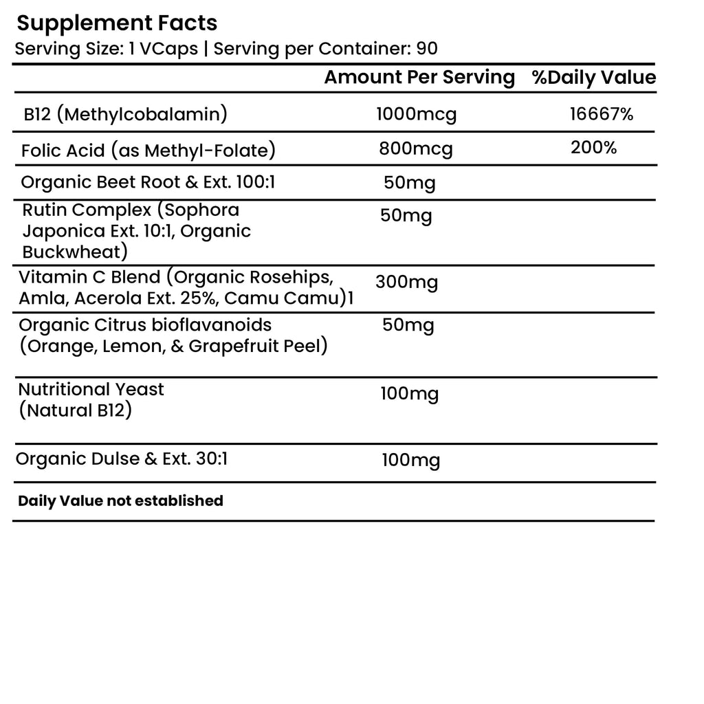 Green Organic Supplements Vitamin B12 & Folic Acid Complete - 90 Capsules - image 3