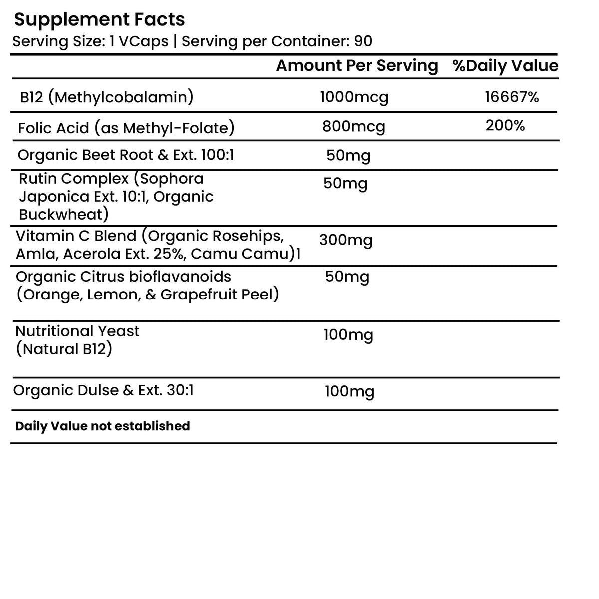 Green Organic Supplements Vitamin B12 & Folic Acid Complete - 90 Capsules - image 3