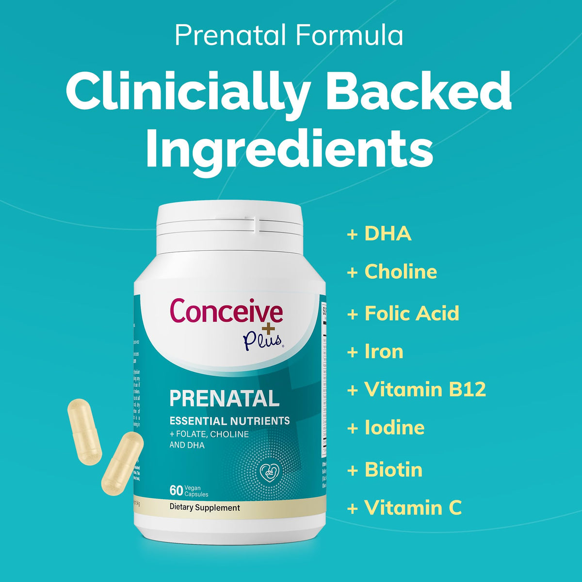 CONCEIVE PLUS Prenatal Supplement with DHA & Folic Acid - 60 Capsules - image 3