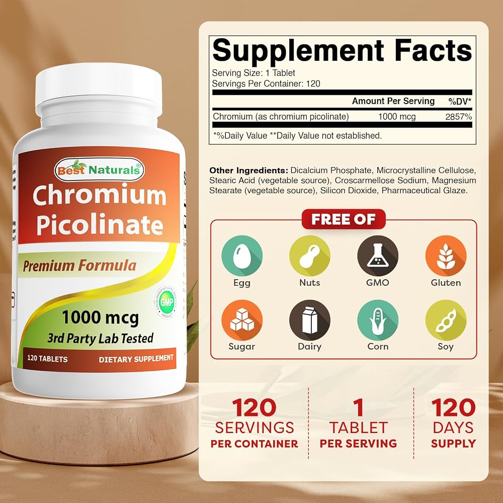 Best Naturals Chromium Picolinate 1000 mcg - 240 Tablets - image 2