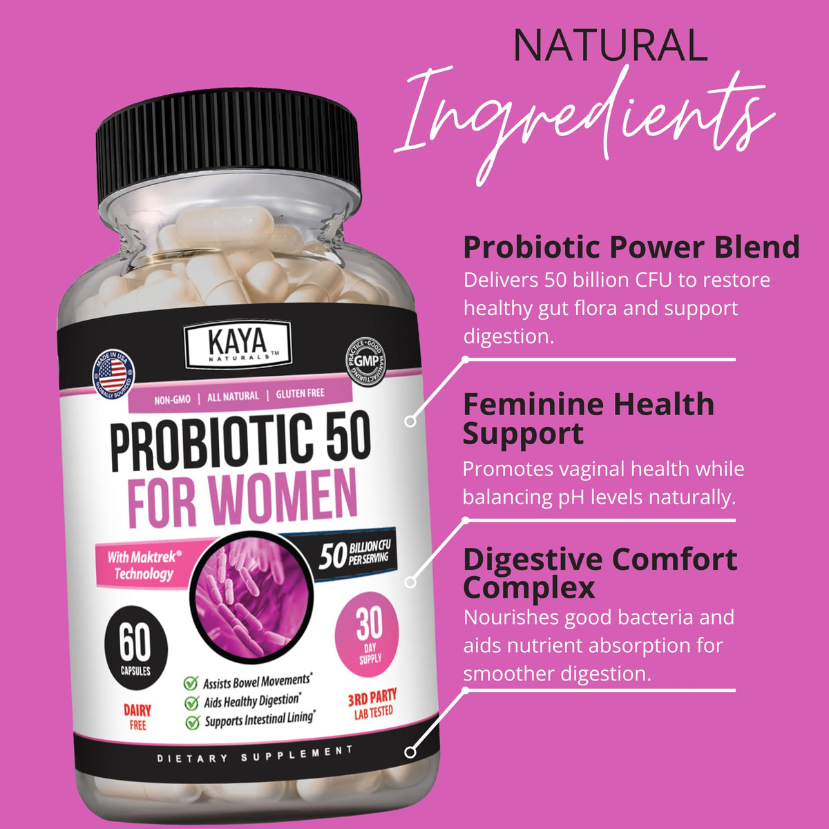 Kaya Naturals Womens Probiotic 50 Billion CFU