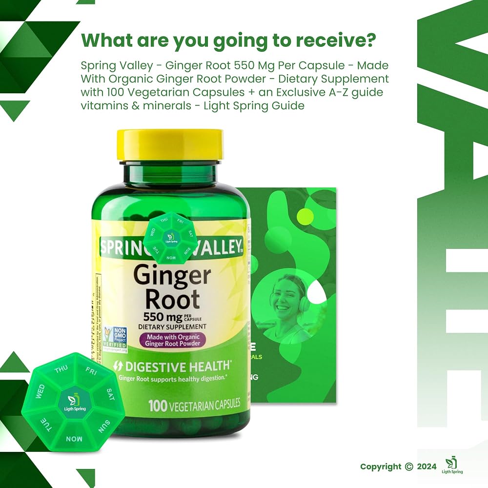 LightSpring Ginger Root 550 mg Digestive Health - 100 Vegetarian Capsules - image 2