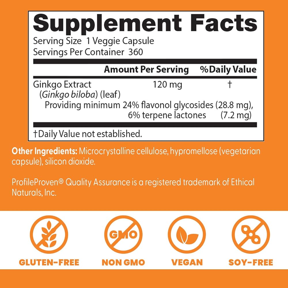 Doctor's BEST Extra Strength Ginkgo Biloba 120 mg - 360 Vegetarian Capsules - image 3